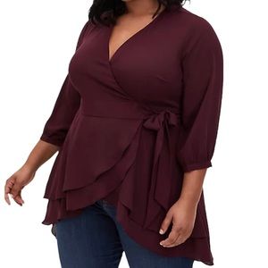 torrid Burgundy/Purple Georgette Wrap Tunic Blouse 2X
